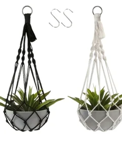 2pcs Bohemian Plant Hangers, Black White Macramé Holder with Hook for Indoor Outdoor Garden Decor 1