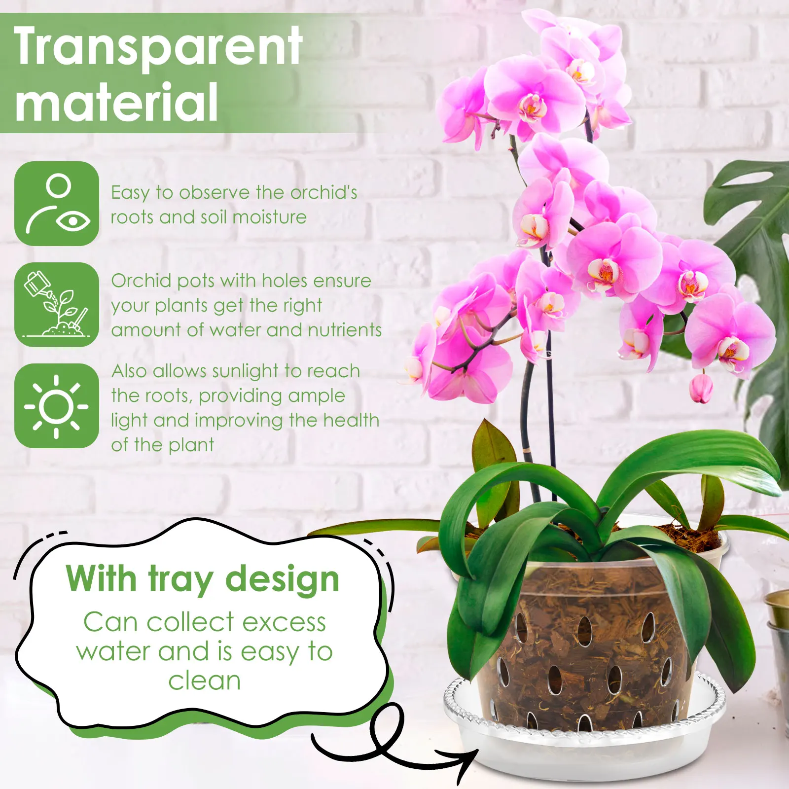 5Pcs Plastic Orchid Pot 4/5/6inch Transparent Slotted Orchid Pots with Holes and Saucers Breathable Flower Plant Pot for Nursery 6