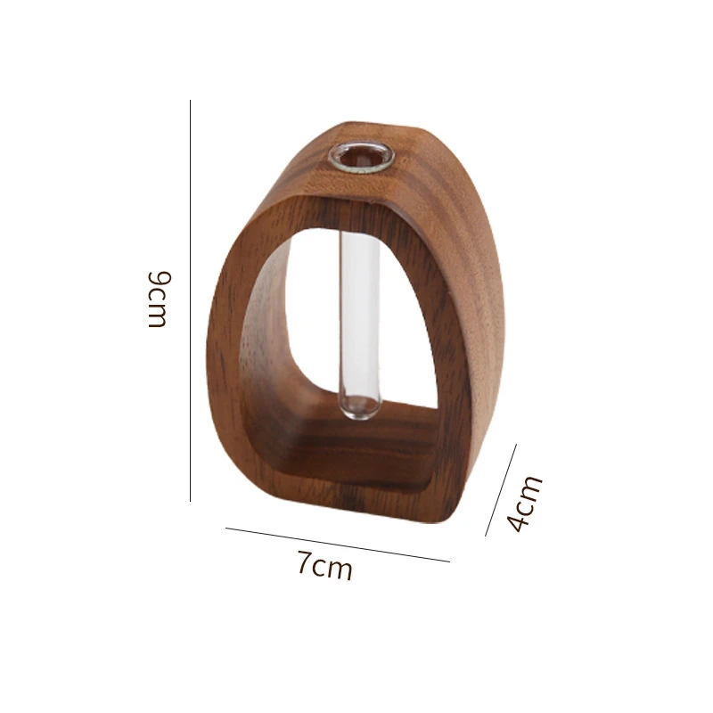 1pc Walnut Solid Wood Flower Set Hotel Decoration Simple Glass Plant Flower Arrangement Mini Aquatic Vase Hydroponic flowerpot 5