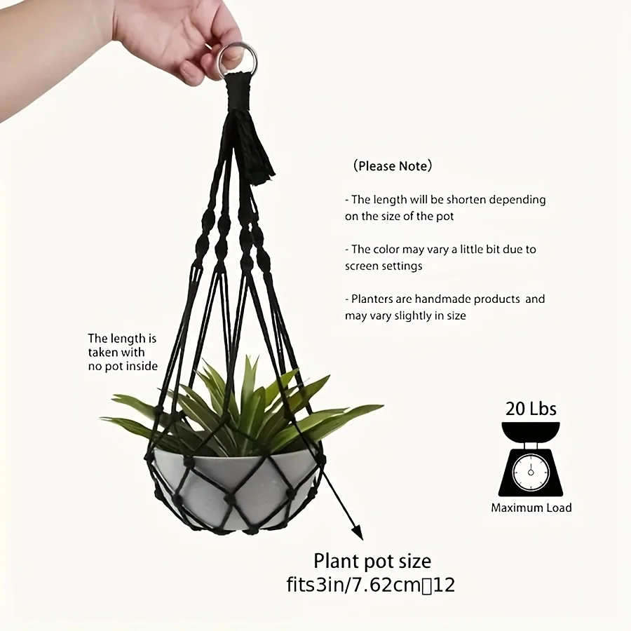 2pcs Bohemian Plant Hangers, Black White Macramé Holder with Hook for Indoor Outdoor Garden Decor 4