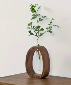 1pc Walnut Solid Wood Flower Set Hotel Decoration Simple Glass Plant Flower Arrangement Mini Aquatic Vase Hydroponic flowerpot 4