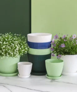 Flower Pot Round Planters Succulents Plant Pot with Tray Office Desktop Balcony Home Garden Decoration Outdoor Potted 5 Sizes 5