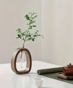 1pc Walnut Solid Wood Flower Set Hotel Decoration Simple Glass Plant Flower Arrangement Mini Aquatic Vase Hydroponic flowerpot 3