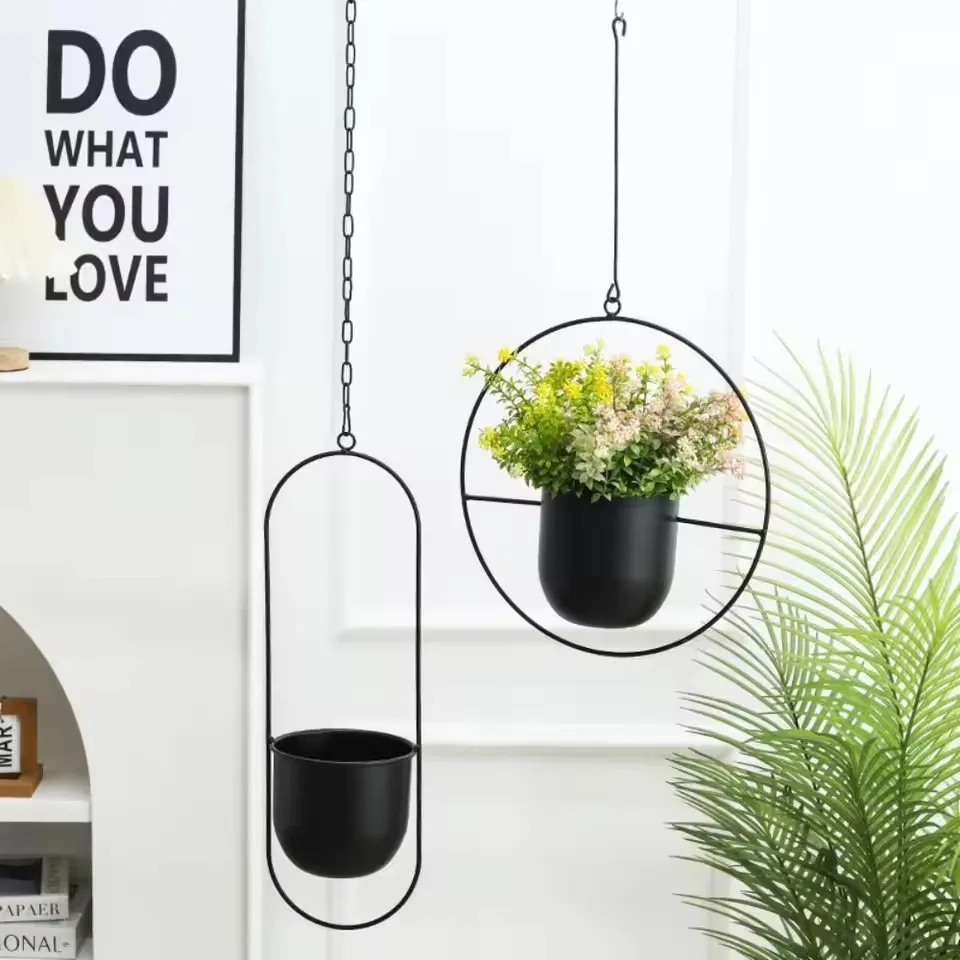 Creative Iron Plant Hanging Basket with Hook Modern Succulent Plant Flowerpot Hanging Bucket Simple Plant Pot Home Decoration 2