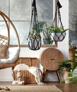 2pcs Bohemian Plant Hangers, Black White Macramé Holder with Hook for Indoor Outdoor Garden Decor 2