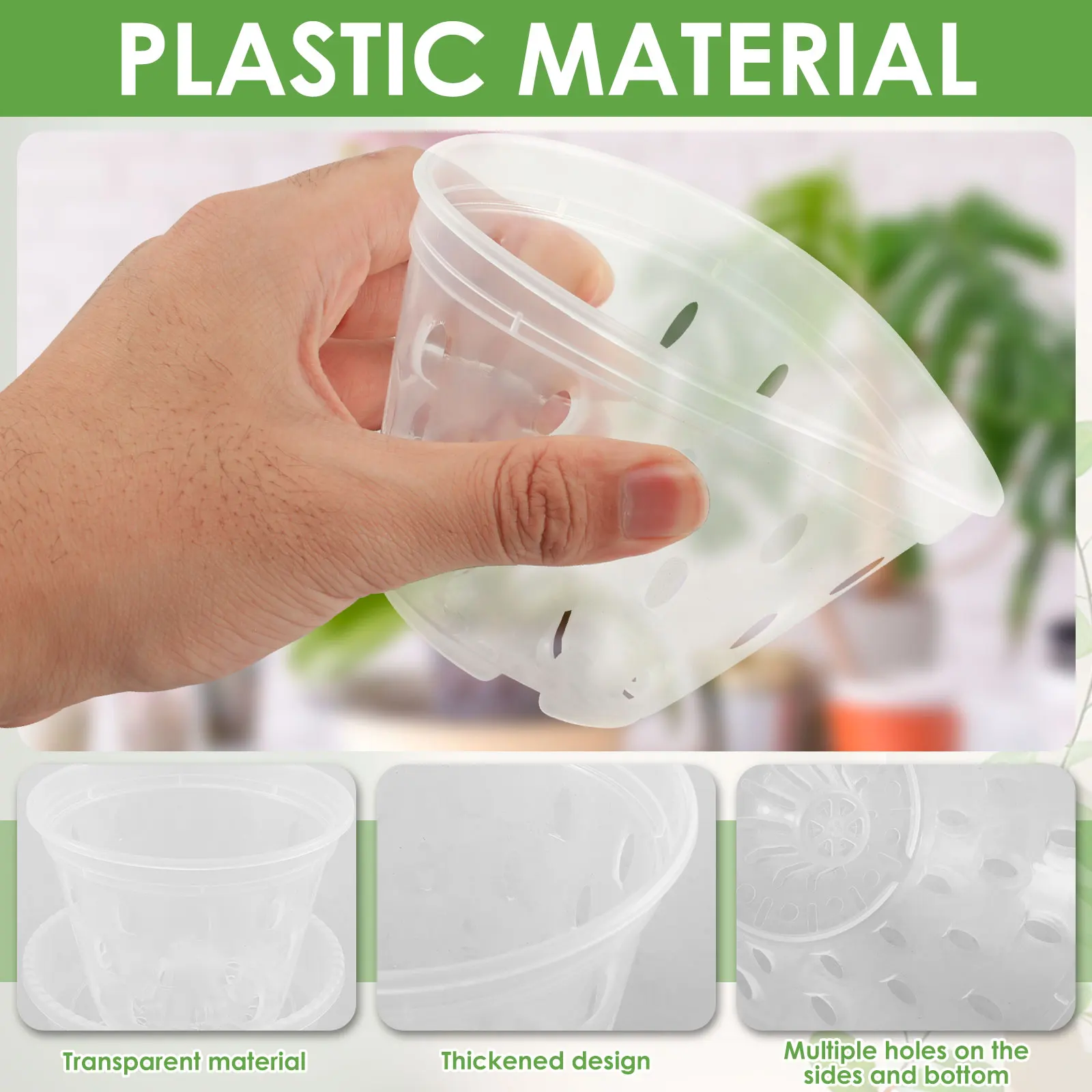 5Pcs Plastic Orchid Pot 4/5/6inch Transparent Slotted Orchid Pots with Holes and Saucers Breathable Flower Plant Pot for Nursery 3