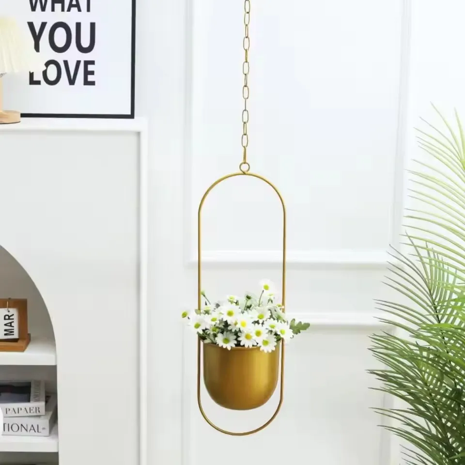 Creative Iron Plant Hanging Basket with Hook Modern Succulent Plant Flowerpot Hanging Bucket Simple Plant Pot Home Decoration 5