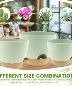 3Pcs Self Watering Flowerpot Plastic Planter with Drainage Holes 8/9/10 Inch Hanging Succulent Planter Pot Gardening Decoration 5