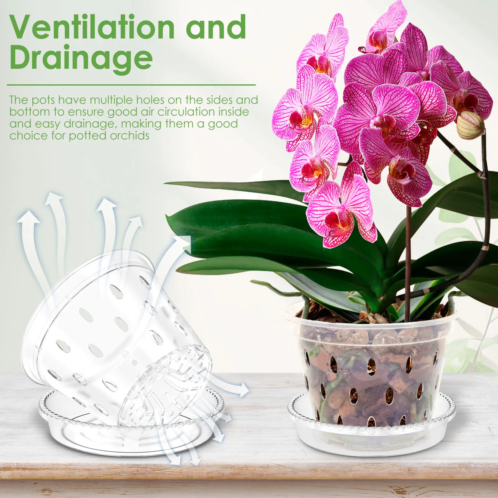 5Pcs Plastic Orchid Pot 4/5/6inch Transparent Slotted Orchid Pots with Holes and Saucers Breathable Flower Plant Pot for Nursery 5