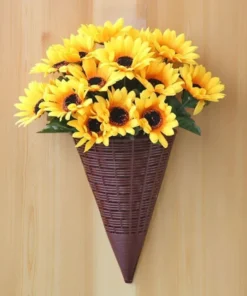 Home Decoration Hanging Flower Basket Durable Plastic Art Rattan Wall Hanging Fan-shaped Pattern Flower Arrangement Container 1