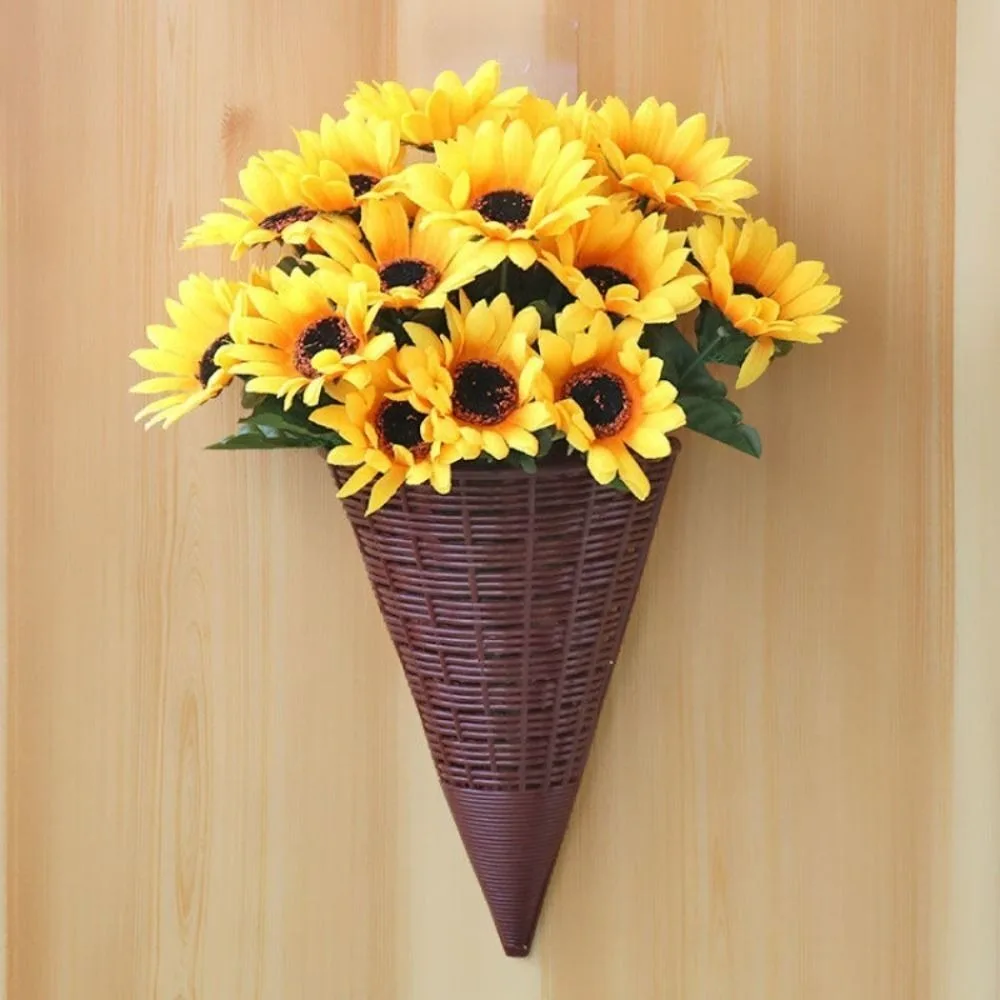 Home Decoration Hanging Flower Basket Durable Plastic Art Rattan Wall Hanging Fan-shaped Pattern Flower Arrangement Container 1