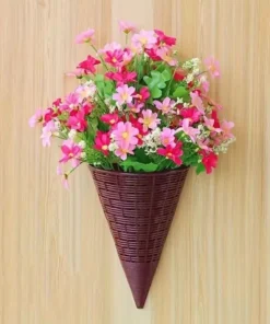 Home Decoration Hanging Flower Basket Durable Plastic Art Rattan Wall Hanging Fan-shaped Pattern Flower Arrangement Container 3