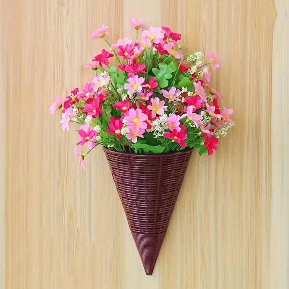 Home Decoration Hanging Flower Basket Durable Plastic Art Rattan Wall Hanging Fan-shaped Pattern Flower Arrangement Container 3
