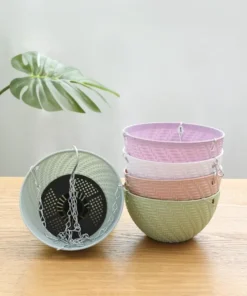 Decorative Woven Hanging Planter with Metal Hook And Drainage Tray Chain-Hung Indoor Plant Basket 5