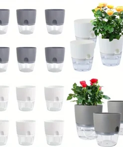 5/10Pcs Self Watering Plastic Flower Pot Double Layer Hydroponics Plants Bonsai Pot Vases Succulent Potted Home Office Decor 2