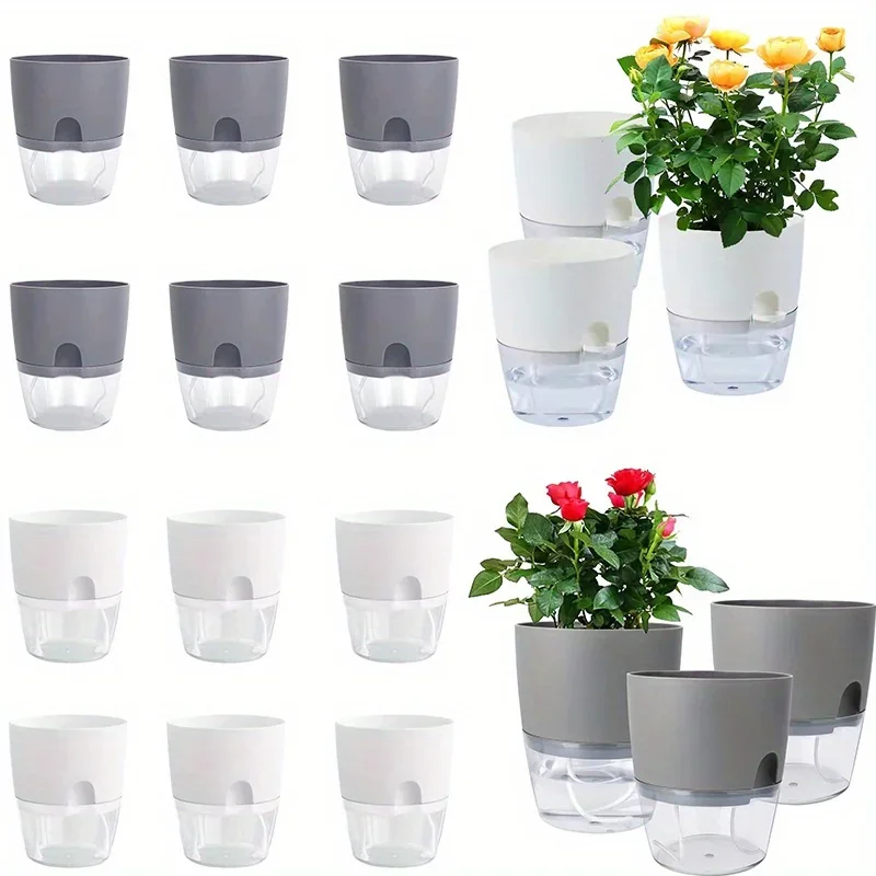 5/10Pcs Self Watering Plastic Flower Pot Double Layer Hydroponics Plants Bonsai Pot Vases Succulent Potted Home Office Decor 2