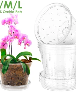 5Pcs Plastic Orchid Pot 4/5/6inch Transparent Slotted Orchid Pots with Holes and Saucers Breathable Flower Plant Pot for Nursery 1
