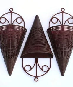 Home Decoration Hanging Flower Basket Durable Plastic Art Rattan Wall Hanging Fan-shaped Pattern Flower Arrangement Container 2