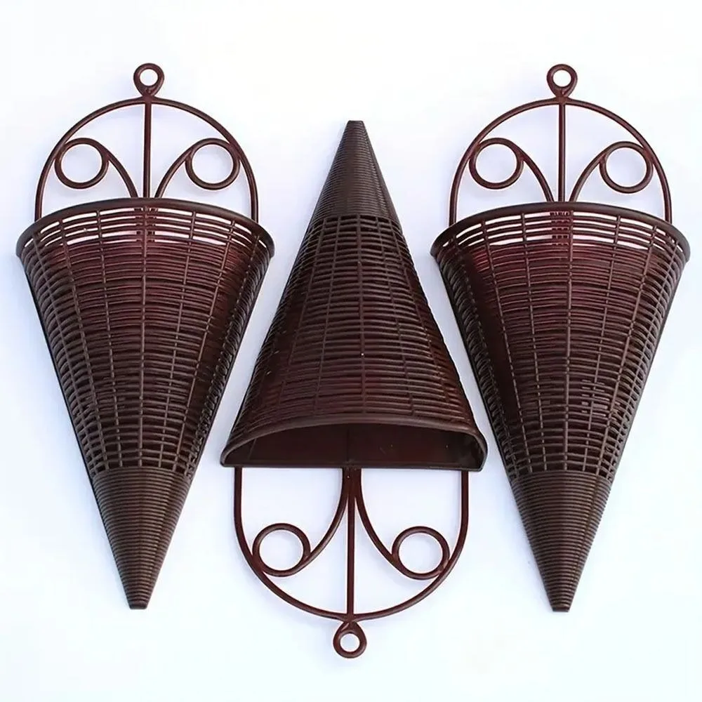 Home Decoration Hanging Flower Basket Durable Plastic Art Rattan Wall Hanging Fan-shaped Pattern Flower Arrangement Container 2