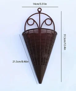 Home Decoration Hanging Flower Basket Durable Plastic Art Rattan Wall Hanging Fan-shaped Pattern Flower Arrangement Container 6