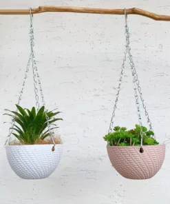 Decorative Woven Hanging Planter with Metal Hook And Drainage Tray Chain-Hung Indoor Plant Basket 3