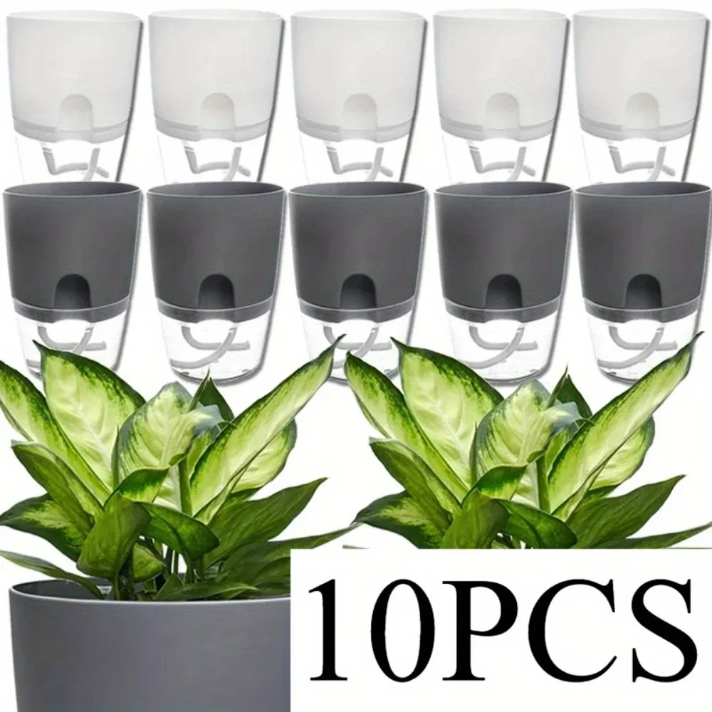 5/10Pcs Self Watering Plastic Flower Pot Double Layer Hydroponics Plants Bonsai Pot Vases Succulent Potted Home Office Decor 3