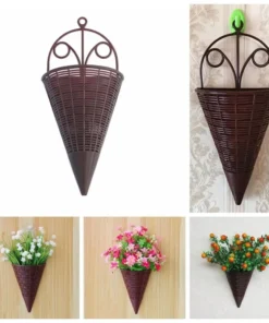 Home Decoration Hanging Flower Basket Durable Plastic Art Rattan Wall Hanging Fan-shaped Pattern Flower Arrangement Container 4