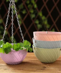 Decorative Woven Hanging Planter with Metal Hook And Drainage Tray Chain-Hung Indoor Plant Basket 2
