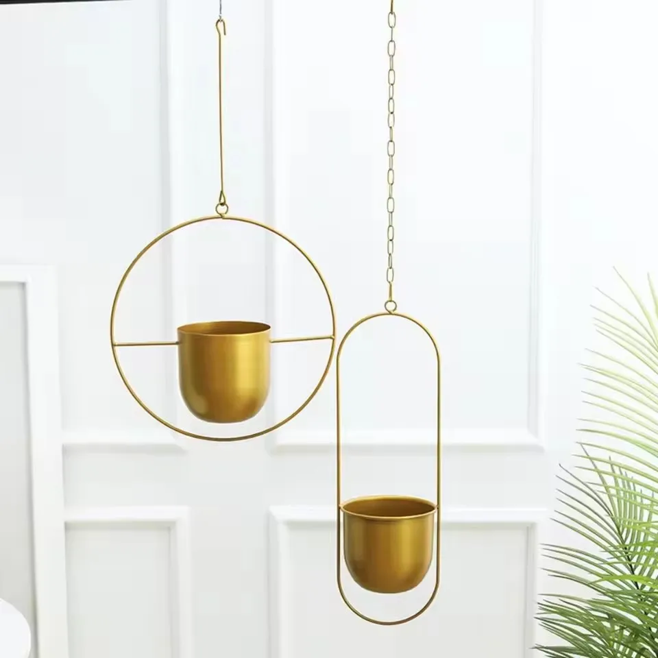 Creative Iron Plant Hanging Basket with Hook Modern Succulent Plant Flowerpot Hanging Bucket Simple Plant Pot Home Decoration 4