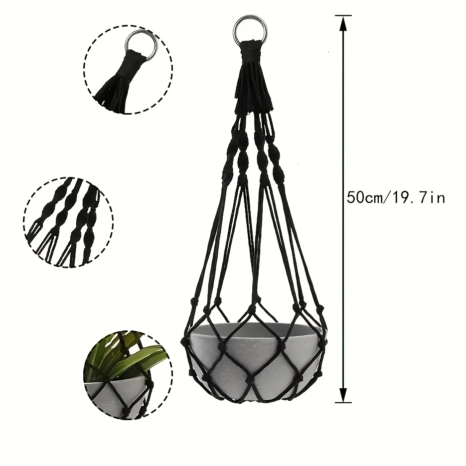 2pcs Bohemian Plant Hangers, Black White Macramé Holder with Hook for Indoor Outdoor Garden Decor 5