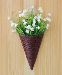 Home Decoration Hanging Flower Basket Durable Plastic Art Rattan Wall Hanging Fan-shaped Pattern Flower Arrangement Container 5