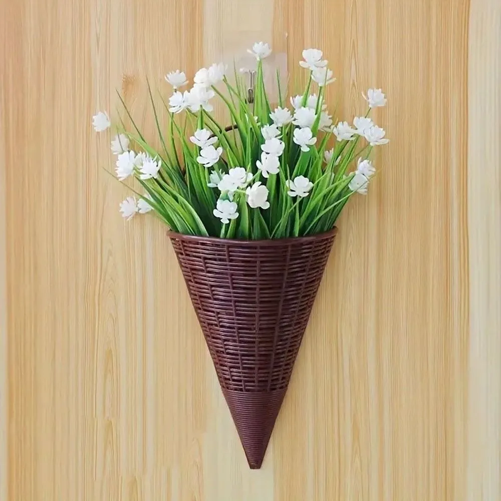 Home Decoration Hanging Flower Basket Durable Plastic Art Rattan Wall Hanging Fan-shaped Pattern Flower Arrangement Container 5