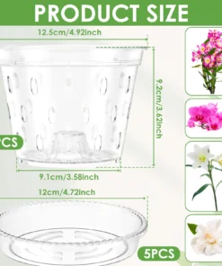 5Pcs Plastic Orchid Pot 4/5/6inch Transparent Slotted Orchid Pots with Holes and Saucers Breathable Flower Plant Pot for Nursery 2