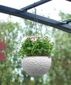 Hanging Planter Garden Flower Pots Hanging Planter Basket for Indoor Outdoor Plants with Drain Holes, White Plant Containers 4